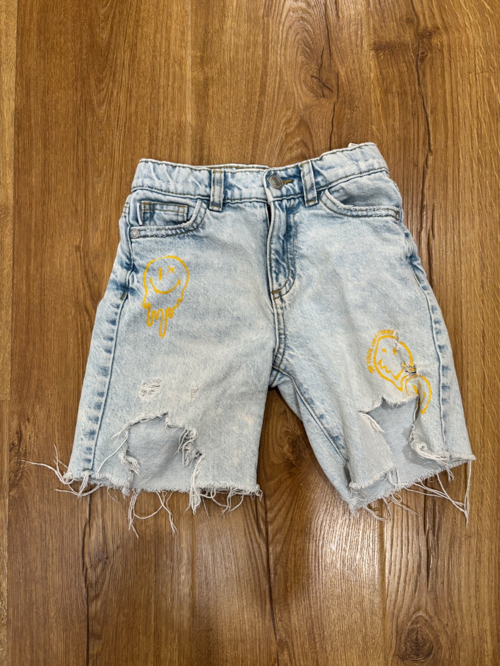 Zara x Smiley World Distressed Denim Bermuda Jorts Shorts